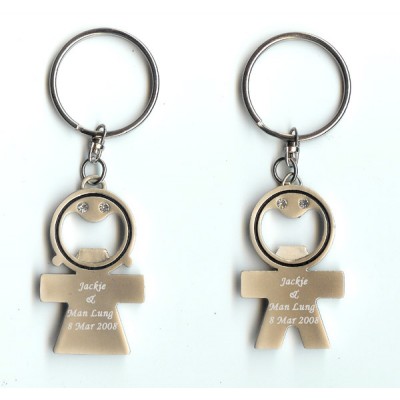 Fashion metal couples key holder wedding favor commemorative , engraving bride and groom name bottle opener couple keychain,