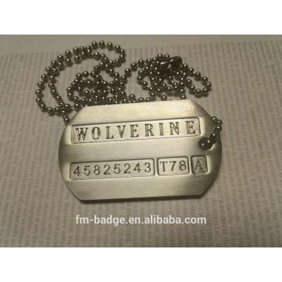 zinc alloy material WOLVERINE dog tags custom with stainless steel ball chain